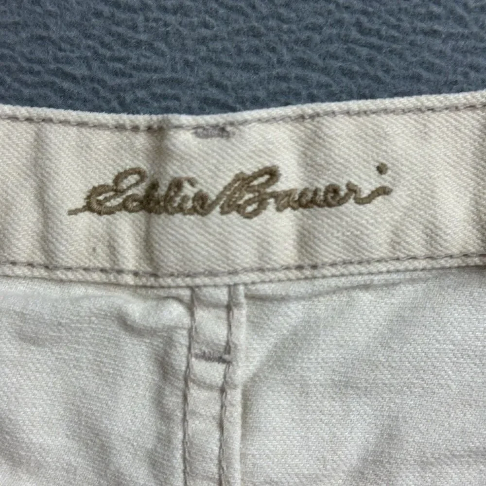 Eddie Bauer Womens 12 Straight Leg Crop Jeans Beige Mid Rise Casual Pants EUC